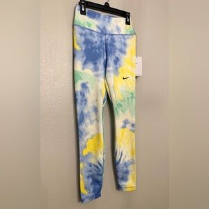Nike Dri Fit leggings Tie Dye blue green and yellow XS NWT